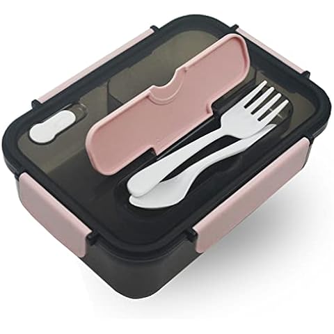 Bento Box,1500ml Leakproof Lunch Box,Food Container with 3 Compartments and Cutlery,BPA Free Containers Suitable for School and Work(Pink) Cover