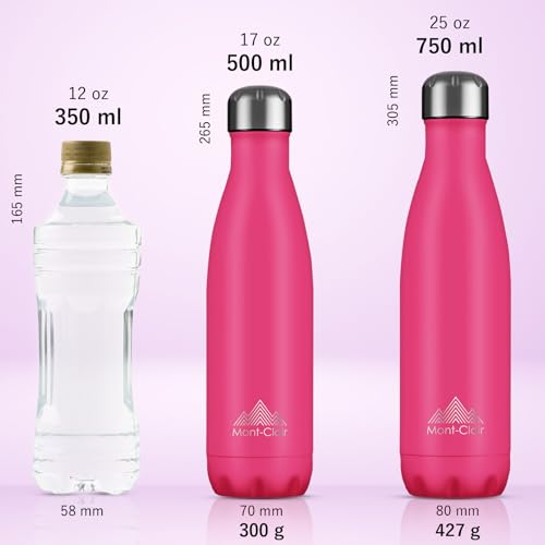 Image of Mont-Clair Stainless Steel Water Bottle, Vacuum insulated - BPA Free, 12h Hot & 24h Cold Drinks, Metal Water Bottle 25 oz Leakproof, Ideal for Adult, Kids, Running - Berry Pink