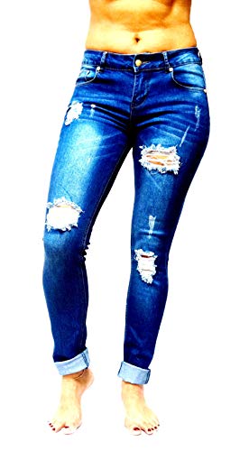 Studo Omega Womens Blue Denim Stretch Ankle Jeans Skinny Ripped Distressed Pants (5) #TOP26