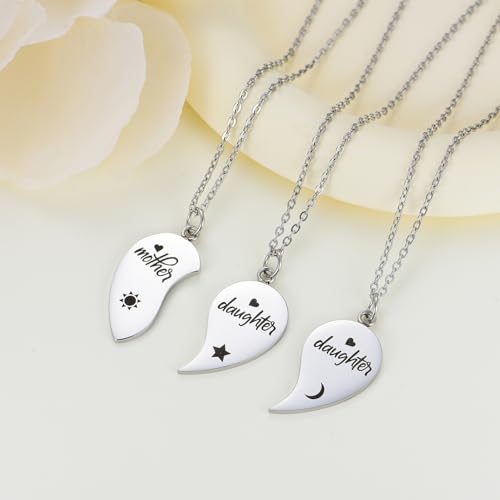 Image of Yonhon Mother Daughter Necklace Set for 3, Mom Daughter Matching Necklace for 3