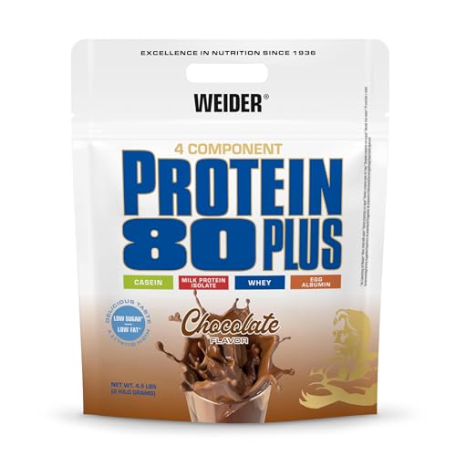 Weider - Protein 80 Plus - 4-Komponenten Protein Pulver - Hoher Proteingehalt mit 80% Eiweiß - Cremige Shakes mit Calcium & Vitamin B6 - 2kg - Schoko