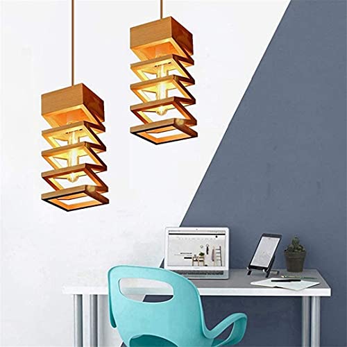 Moderna lámpara de techo para comedor de madera con diseño geométrico E27 3