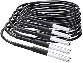 Treedix 5Pcs 1m/39.4 in Digital Thermistor Temperature Sensor Stainless Steel Probe Module Resistance Thermal Cable -55°C to +125°C Waterproof