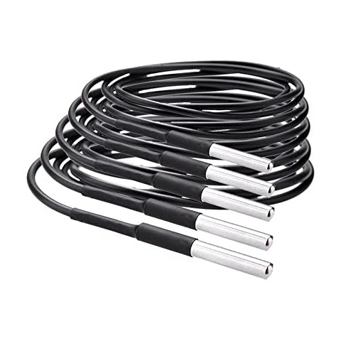 Treedix 5Pcs 5m/197 in DS18B20 Digital Thermistor Temperature Sensor Stainless Steel Probe Module Resistance Thermal Cable -55°C to +125°C Waterproof Compatible with Arduino and Raspberry Sensors Cover