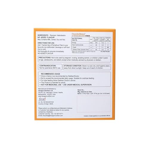Image of PentaSure Fiber - Resistant Maltodextrin - 40g (5g*8 Sachet) | Tasteless, Odourless, Clear | 100% Soluble Prebiotic for Gut & Metabolic Health | 9g Fiber per 10g Powder
