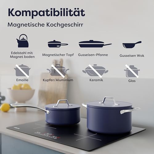 Foto von CIARRA CBBIH4B 4 Zonen Einbau Induktionskochfeld mit Power Booster Touch-Bedienung Kochfeld Induktion Herdplatte mit 4 Platten 9 Leistungsstufen Induktionskochplatte 60cm (7,200W)