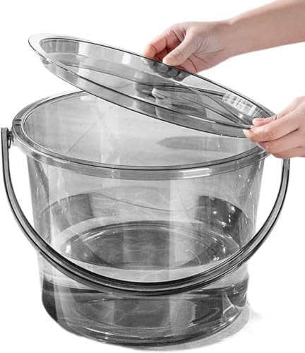 uuClubバケツ 透明 蓋付き 丸型 洗車 バケツ 大きい バケツ 蓋付き多目的 バケツ 透明 ハンドル付き 携帯用 (Large,グレー)