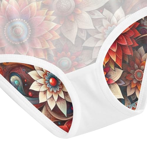 Toddler Panties, Boho Paisley Flowers Beige Cotton Girls Underwear, 2–8 Years4