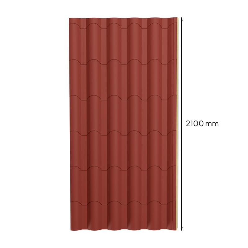 Acero Panel - Panel Estilo Teja Cubierta | 2100x1000mm | Interior Blanco - Exterior Rojo Coppo | Acero Prelacado | PU