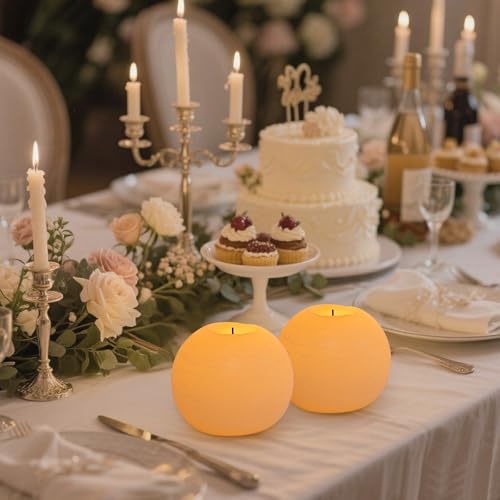 Image of Flameless Candles with Remote & Timer,4 inch H LED Battery Operated Round Candle 2 Pack,Real Wax Christmas Candle Lights Flickering for Christmas Gift Wedding Home Decor (Ivory)