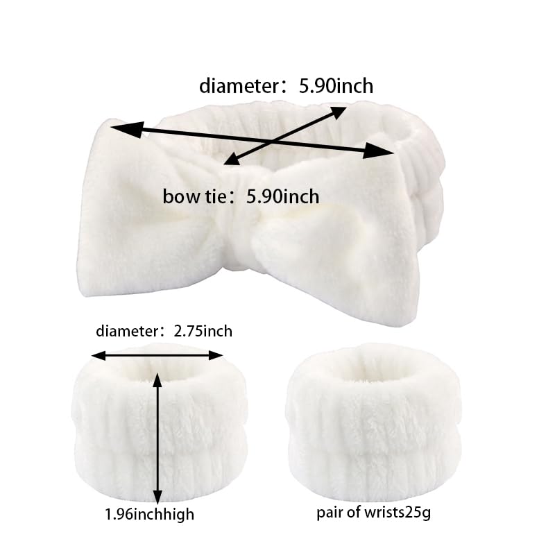 Face Wash Cuffs and Headband for Women Skin Care Wristbands for Makeup Head Band for Spa Headbands for Girls Make Up Remover Wrist Bands for Kids Bow Hairband for Washing Face Hair Bands for Skincare - Image 4
