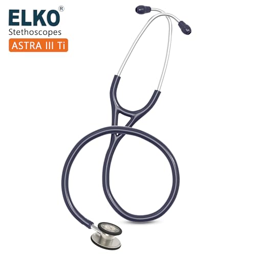 Image of ELKO EL-240 ASTRA III Ti Titanium dual head acoustic stethoscope | Adult & Pediatric Stethoscope with Double-sided Natural Titanium Chestpiece | Two-Way PVC Tubing | Doctors & Medical Students (Blue)
