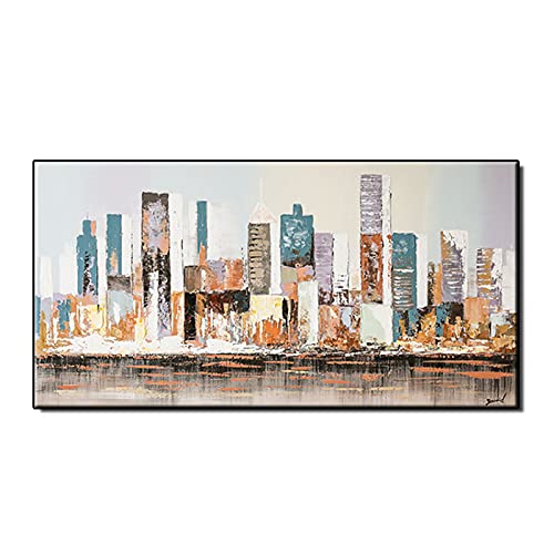 Handgemaltes Abstraktes Landschafts-Ölgemälde Auf Leinwand – 122x61 Cm, Texturierte Wandkunst Für Wohnzimmer & Büro