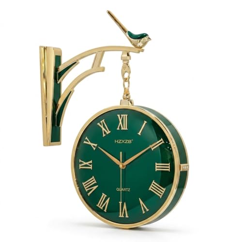 Image of Prakal Home Decor Double Sided Round Wall Mount Station Clocks Watchs Double Face Wall Clock Vintage Retro Metal Frame Glass Dial Cover (W5-Green)