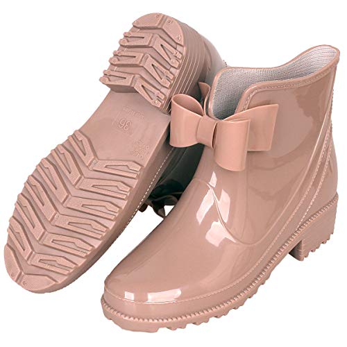 YOOEEN Botas de Agua Mujer Cortas Botas de Goma Antideslizante Botines de Lluvia Impermeables Zapatos de Jardín Elegante Calzado de Trabajo con Lindo Bowknot Talla 36-44