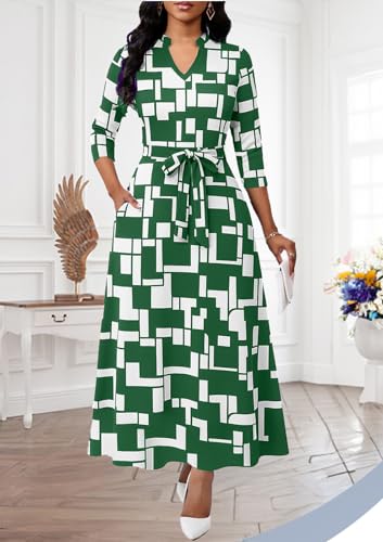 Image of BubFee Maxi Dresses for Women Semi Formal Long Dress 3 /4 Sleeve Casual A-line Church Dresses with Pockets