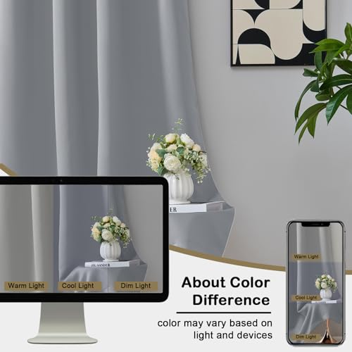 Image of Silver Grey Blackout Curtains for Bedroom 84 Inch Length 2 Panels, Soft Fabric Room Darkening Curtains for Living Room, Dual Rod Pocket Design Modern Window Treatment Drapes, 2x40Wx84L Inches