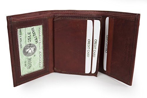 Leatherboss Men's Trifold Wallet with a Middle Flap - Brown 3.7/8