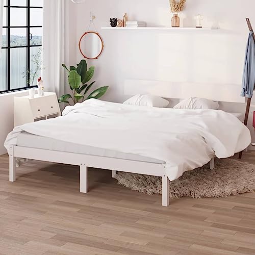 Genérico Estructura de Cama sin colchón Madera Maciza Blanco 160x200 cm, Camas y somieres Blanco,810158
