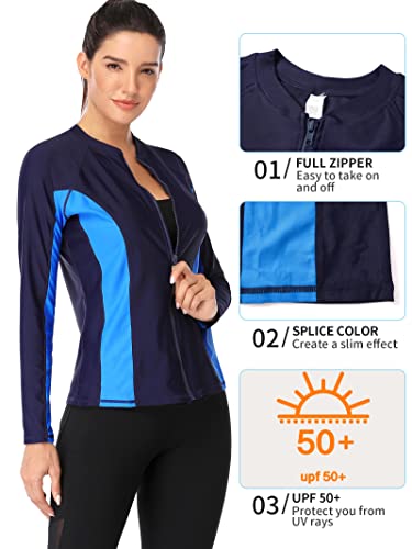 Image of ATTRACO Women's Rashguard Swimsuit Zip Front Sun Protection Swim Shirt UPF 50+