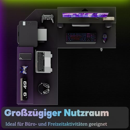 Miniatura 4 de Xmtech Mesa De Gaming, 120 X 50 X 73 Cm, Escritorio Para Ordenador Con 2 Soportes De Monitor, Escritorio Para Juegos En Forma De L, Mesa Para Pc Con Superficie De Fibra De Carbono, Color Negro