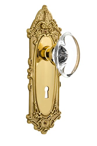 Nostalgic Warehouse Victorian Plate with Keyhole Oval Clear Crystal Glass Knob, Mortise - 2.25", Polished Brass