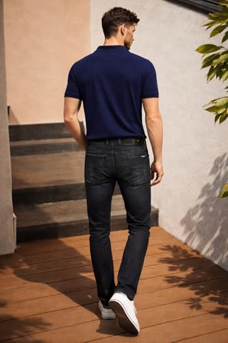 Image of Louis Philippe Men's Slim Fit Stretch Fabric for Comfort Premium Wash Aesthetic Authentic Twill and Durable Jeans