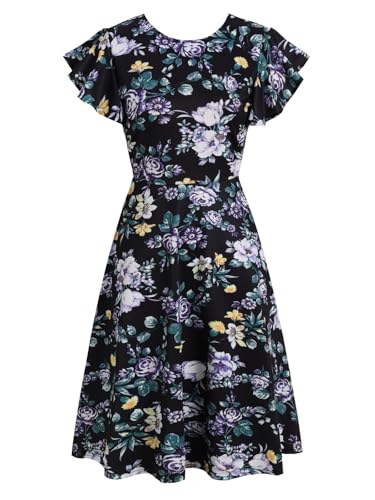 Image of MSLG Women's Fit and Flare Ruffle Short Sleeves Dresses Work V-Back Cocktail Semi Formal A Line Dress with Pockets 842