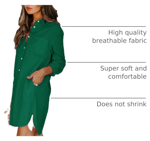 Image of Aoudery Womens Button Down Shirt Dresses with Pockets Cotton Button Up Tunics Long Sleeve Solid High Low Blouse Tops