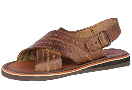 Cowboy Professional Men's 005 Rustic Cognac All Real Leather Mexican Buckle Huaraches Open Toe