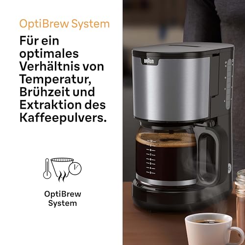Braun PurShine KF 1500 BK Kaffeemaschine - Filterkaffeemaschine mit Glaskanne für bis zu 10 Tassen, OptiBrew-System, Automatische Abschaltung, 1000 Watt, Schwarz – Ansicht 3