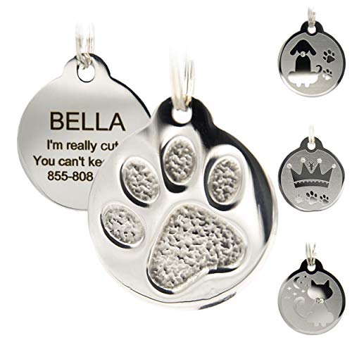 Designer Custom Engraved Stainless Steel Pet ID Tags - Engraved Personalized Identification Durable & Long Lasting Dog Tags, Cat Tags