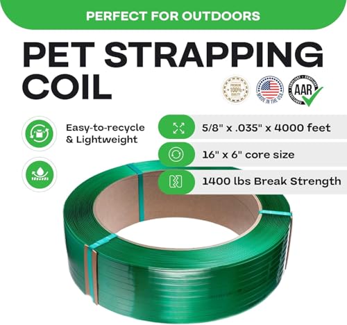 idl packaging 5834 x 03534 x 400039 polyester pet strapping roll of 1634 x 634 core size 1400 lbs break strength green - uv water and rust resistance - affordable and lightweight poly strapping