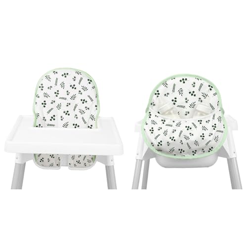 Lomgwumy for IKEA High Chair Cushion for Antilop Cushion with High Chair Handy Pocket Pouch for IKEA Antilop Highchair Cotton Soft Baby Sitting More Comfortable (Green Leaf Pattern)