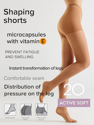 Image of Conte Sheer Full Support Control Top Pantyhose Tights with Vitamin E for Sensitive Skin Active Soft 20 Den