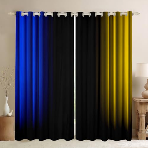Feelyou Abstract Ombre Decorations Curtains for Kids Teens Women Blue Yellow and Black Window Drapes Treatments Geometric Modern Window Curtains Bedroom, 42W X 63L,2 Panels