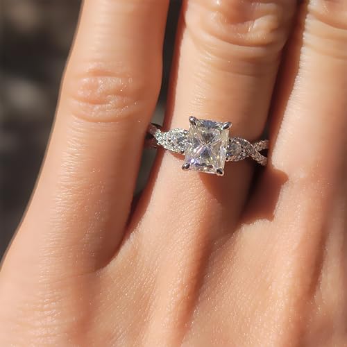 DovEggs Moissanite Wedding Ring Sets for Women 2ct GHI Color Radiant Cut Moissanite Split Shank Women`s Engagement Ring Anniversary Accents 14K Gold Quality Sterling Silver Promise Rings3