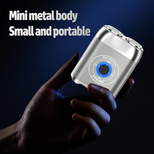 Image of Electric Shaver, Travel Portable Beard Trimmer for Men, Alloy Pocket Dual-Head Electric Shaver, IPX7 Waterproof Mini Razor, USB C Rechargeable (Silver)