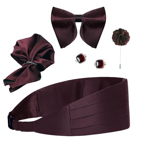 KINGSON Men's Satin Cummerband, Butterfly Bow Tie, Pocket Square,...