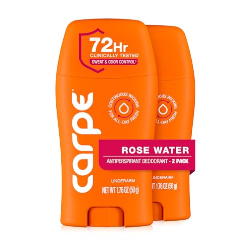 Carpe Underarm Antiperspirant for Women - 72 Hour Sweat & Odor Control - Women's Sweat Control Antiperspirant Deodorant - Extra Strength - Rose Water - 2 Pack