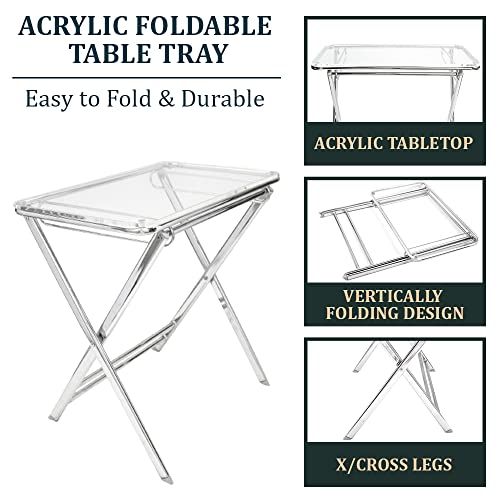 Leisuremod Victorian Modern Folding Side Table Accent Sofa End Acrylic Table Tray With Chrome Legs (Clear) #TOP1