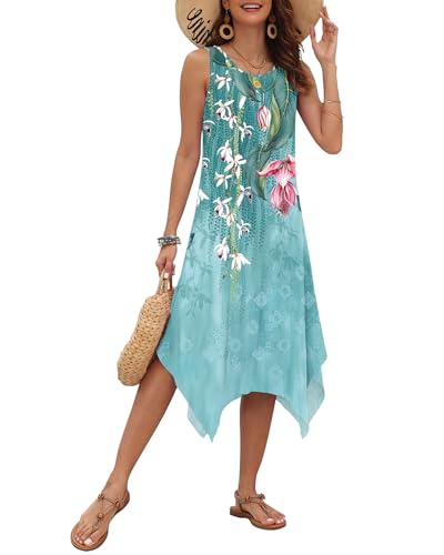 Image of AUSELILY Women's Summer Dresses Casual Sleeveless Midi Tank Beach Dress | Women's Asymmetrical Hem Sundress with Side Pockets, Great for Beach, Vacation & Daily Wear