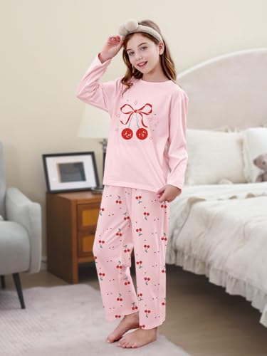 Umeyda 2-Piece Pajama Set for Girls, 100% Cotton Cartoon Pattern Sleepwear Pjs Set Size 5-143