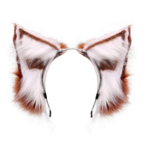 Montrestar Diadema de Oreja de Zorro Gato, Artificial Oreja de Lobo, Cosplay Disfraz de Halloween Carnaval Fiesta Temática de Animales para Mujer (Marrón)