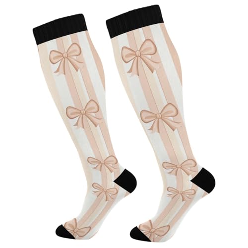 Wassud Dreamy Bow Compression Socks for Women and Men 20-30 mmHg Knee High Socks for Nurses Travel 1 Pair