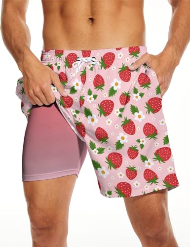 Mens Swim Trunks 7" Quick Dry Beach Shorts Swimsuit with Compression Liner and Pockets2