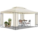 Juskys Pavillon Capri 3x4m mit Doppeldach - wasserabweisend & stabil - Garten Feiern & Feste - Partyzelt Gartenpavillon Gartenzelt Outdoor Beige