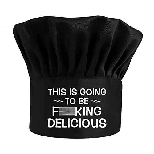 This is Going to be Fxxking Delicious,Funny Chef Hat，Adjustable Kitchen Cooking Hat for Men & Women,Chef Gift,BBQ Lover Gift,Gift for Chef, Lovers, Dad,Mom Black