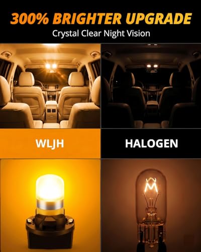 Image of WLJH Yellow T10 194 LED Bulbs with PC194 Twist Socket for Dash Cluster | 3030 SMD, Dimmable, Direct Fit, Amber, PC195 PC161 PC168, Instrument Panel Light, Gauge Light, 1:1 Size Design, 6-Pack