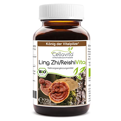 Cellavita Bio Ling Zhi/Reishi Vita 120 Kapseln "Glänzender Lackporling" aus kontrolliert biologischem Anbau ohne Zusatz hergestellt vegan Laborgeprüfte Top-Qualität (120 Kapseln)